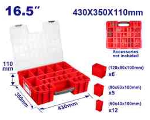 Plastic Organizer 430x350x110mm, PP Material, 23 Removable Cups, 3 Sizes